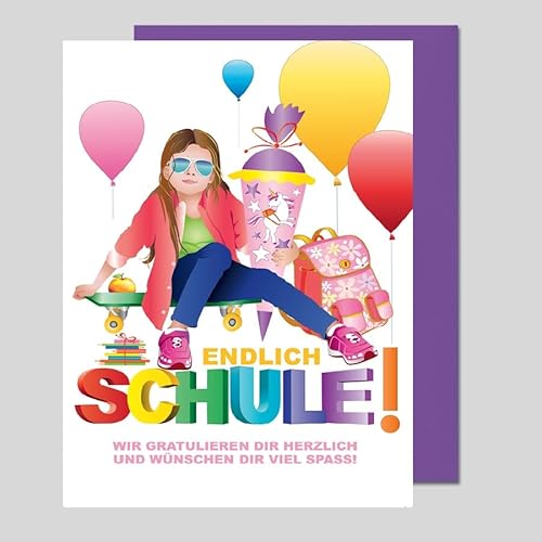 Michel Verlag Grußkarte zur EINSCHULUNG Mädchen – Glückwunschkarte zum Schulanfang Schulbeginn – Klappkarte mit Umschlag – liebevolles Motiv für Schulanfängerin – 1. Klasse – Made in Germany von Michel Verlag