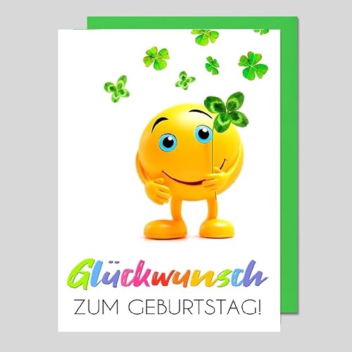 Michel Verlag Lustige Glückwunschkarte Zum GEBURTSTAG Happy Birthday SMILEY, fröhliche Geburtstagskarte, Klappkarte für Männer& Frauen, liebevoll gestaltet, inkl. Umschlag. 17x12cm, Made in Germany! von Michel Verlag