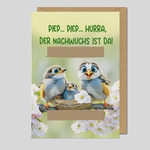 Michel Verlag Niedliche Glückwunschkarte zum NACHWUCHS - Vogel Piep HURRA. Klappkarte inkl. Umschlag. Grußkarte Geburt eines Kindes – Mädchen Junge neutral – Geschenkidee zum Nachwuchs, 12x17cm. von Michel Verlag