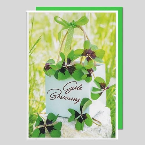Michel Verlag Schöne Grußkarte GUTE BESSERUNG Genesung mit positiven Wünschen, Glücksklee Kleeblatt, Klappkarte zur Aufmunterung, inkl. passendem Briefumschlag, Format 12x17cm. Made in Germany! Michel Verlag Schöne Grußkarte GUTE BESSERUNG Genesung mit positiven Wünschen, Glücksklee Kleeblatt, Klappkarte zur Aufmunterung, inkl. passendem Briefumschlag, Format 12x17cm. Made in Germany! von Michel Verlag