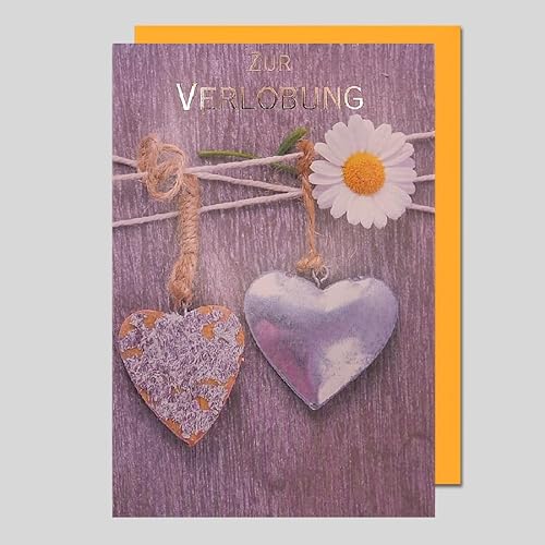 Michel Verlag Stilvolle Glückwunschkarte ZUR VERLOBUNG. Grußkarte mit Herzen und edler Prägung für beste Wünsche! Klappkarte inkl. passendem Briefumschlag. Format 12x17cm. Made in Germany! von Michel Verlag