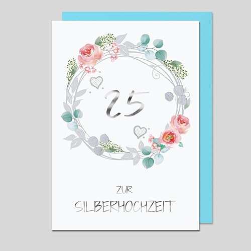 Michel Verlag Stilvolle Glückwunschkarte Zur SILBERHOCHZEIT, edle Folienprägung, Klappkarte Silberne Hochzeit, Jubiläumskarte 25. Hochzeitstag, Glückwunsch Ehejubiläum, inkl. Umschlag. 12x17cm Michel Verlag Stilvolle Glückwunschkarte Zur SILBERHOCHZEIT, edle Folienprägung, Klappkarte Silberne Hochzeit, Jubiläumskarte 25. Hochzeitstag, Glückwunsch Ehejubiläum, inkl. Umschlag. 12x17cm von Michel Verlag