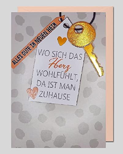 Michel Verlag Stilvolle Glückwunschkarte fürs neue Heim mit Spruch. EINZUG, UMZUG, ZUHAUSE, RICHTFEST mit Herz. Klappkarte incl. farblich passendem Briefumschlag. 12x17cm. Made in Germany! von Michel Verlag