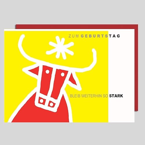 Michel Verlag Tierisch starke Grußkarte Zum GEBURTSTAG Stier Bulle Red Bull, Glückwunschkarte, hochwertige Klappkarte, Glückwunschkarte inkl. Umschlag. 17x12cm, Made in Germany! von Michel Verlag
