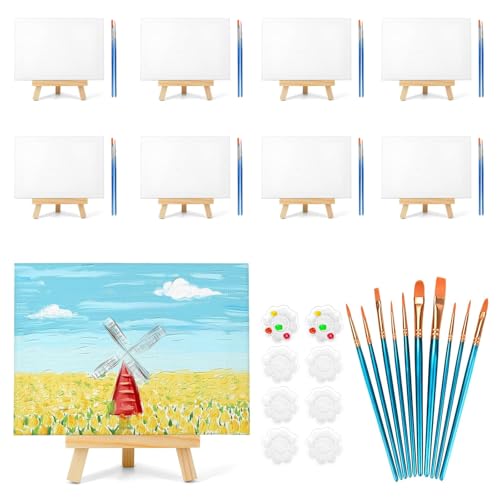 8 Stück 20,3 x 25,4 cm Leinwandtafeln zum Malen, Leinwand mit 24,1 cm Staffelei,Tischstaffelei Holz Kunst-Leinwand-Malset mit 10 Pinseln und 2 Farbtabletts für Kinder, Jugendliche, Acryl, Ausgießen 8 Stück 20,3 x 25,4 cm Leinwandtafeln zum Malen, Leinwand mit 24,1 cm Staffelei,Tischstaffelei Holz Kunst-Leinwand-Malset mit 10 Pinseln und 2 Farbtabletts für Kinder, Jugendliche, Acryl, Ausgießen von MicoSim