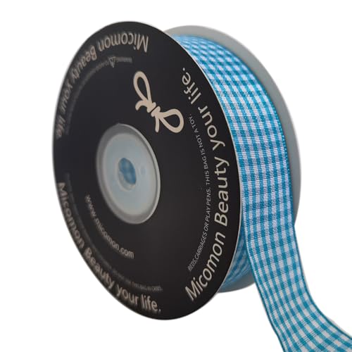 Micomon 2,5 cm lebendiges blaues und weißes kariertes Band mit gewebtem Rand, Polyester, Gingham-Band, 22,5 m pro Rolle (2,5 cm, lebendiges Blau) von Micomon