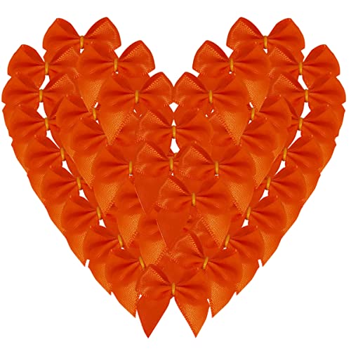 Micomon 50 Stück Mini-Satinschleifen zum Basteln, kleine orangefarbene Schleifen, Weihnachtsdekoration, Verzierung, Scrapbooking (0,95 cm, orange) von Micomon