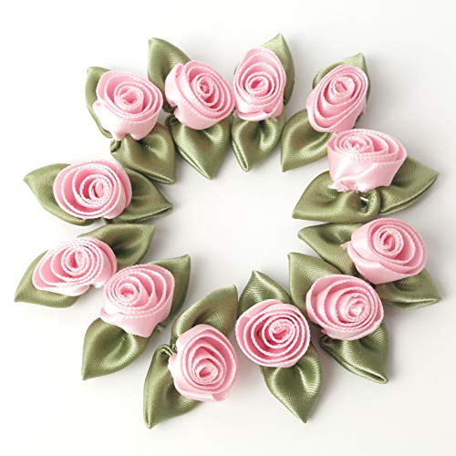 Micomon Mini-Bandschleifen zum Basteln, Mini-Rosen, Schleifenband, Blumen zum Basteln, künstliche Ornamente, Applikationen, Nähen, DIY (15 Stück, rosa) von Micomon