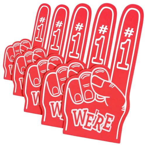 Micpointik 5 Stück Riesige Schaumstofffinger, 18 Zoll We're Number 1 Schaumstoff-Hand, Inspirierend Sportfan Zubehör, Schaumstoff Hand für Sportveranstaltungen, Sport-Fan-Spiele (Rot) von Micpointik