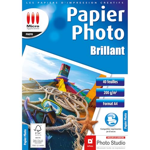 Micro Application - Fotopapier mit glänzender Oberfläche – Format A4 – Sparpack – Grammatur 200 g/m² – 40 Blatt – FSC-zertifiziertes Papier – Zero-Kunststoffverpackung Micro Application - Fotopapier mit glänzender Oberfläche – Format A4 – Sparpack – Grammatur 200 g/m² – 40 Blatt – FSC-zertifiziertes Papier – Zero-Kunststoffverpackung von Micro Application
