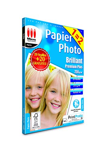 Micro Application 20 Stück Papiere Foto glänzend + 20 Gratis A4 weiß von Micro Application