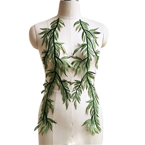 Spitzenapplikation mit Blättern, Weinrebe, grüner Wald, Spitzenapplikationen, Spitzenmotiv, Stickerei, Nähflicken für Bastelprojekte (1 Spiegelpaar, grün) von Microheal