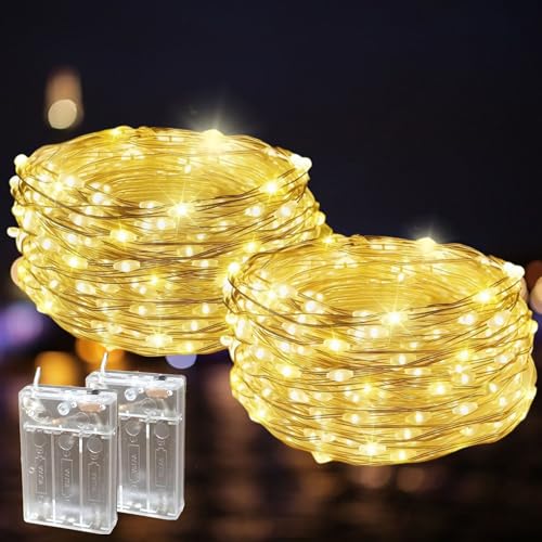 Microwear LED Lichterkette Batterie, 2x10M 100 LEDs Warmweiß Innen Lichterketten mit Batterie für Weihnachten, Zimmer, Party, Hochzeit von Microwear