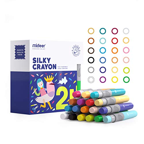 Mideer Silky Washable Jumbo Crayons for Toddler - 24 Colors,Non-Toxic Washable Baby Crayons,Kids Art Tools， Twistable Chunky Crayons,Bath Paint Window Caryons von Mideer