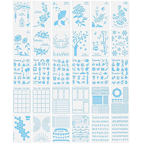 Midenco Bullet Journal Stencil Set - 30 Schablonen für Tagebuch, Scrapbook Bujo Zubehör Kit mit monatlichen saisonalen Ferienthemen Midenco Bullet Journal Stencil Set - 30 Schablonen für Tagebuch, Scrapbook Bujo Zubehör Kit mit monatlichen saisonalen Ferienthemen von Midenco