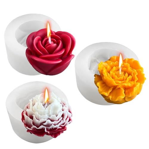 Midnadiy 3 Stück Silikonform Blumen, Weiche Silikonformen Gießformen Blumen Sind Leicht zu Lösen, Perfekt für die Herstellung Von Handgemachten Duftkerzen, Seifen, Gips, Harz Und Handwerk Geschenke von Midnadiy