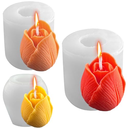 Midnadiy 3 Stück Silikonform Blumen, Weiche Silikonformen Gießformen Blumen Sind Leicht zu Lösen, Perfekt für die Herstellung Von Handgemachten Duftkerzen, Seifen, Gips, Harz Und Handwerk Geschenke von Midnadiy