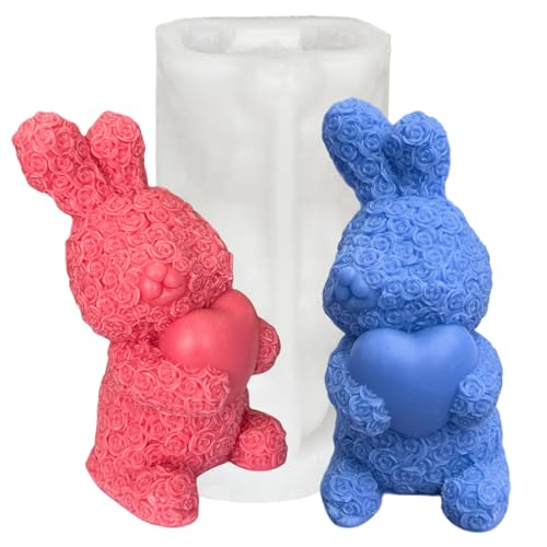 Rose Rabbit Jumbo Kerzenformen aus Silikon in Kaninchenform, Midnadiy 3D-RosenKaninchen-Kerzenform für Frauen, Geburtstagsgeschenk, DIY-Bastelform, Geschenke für Mädchen, geeignet für Epoxidharz von Midnadiy