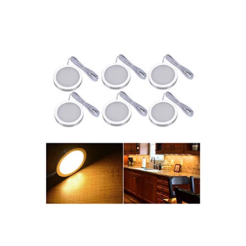 Midore Unterbauleuchte Küche LED 4er Set 10W Rund Kabinett Beleuchtung LED Schrankbeleuchtung Vitrinenbeleuchtung mit Stecker und 3M Kleber 6000K von Midore