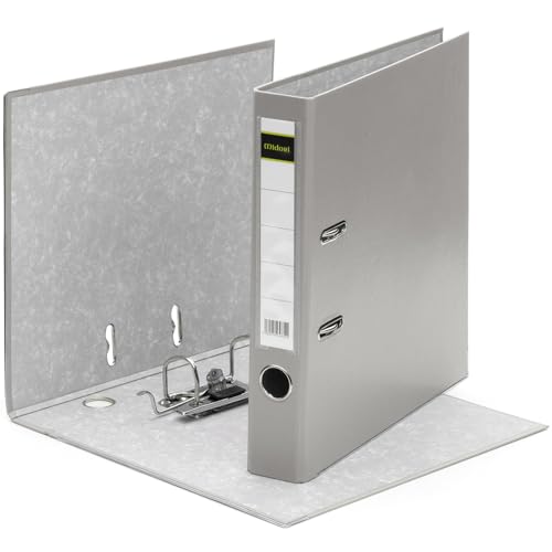 MIDORI Ordner PP-Color aus Kunststoff | 4er Pack Aktenordner 5 cm breit im DIN A4 Format in Grau | Schmaler Briefordner Ringordner mit austauschbarem Rückenschild von Midori