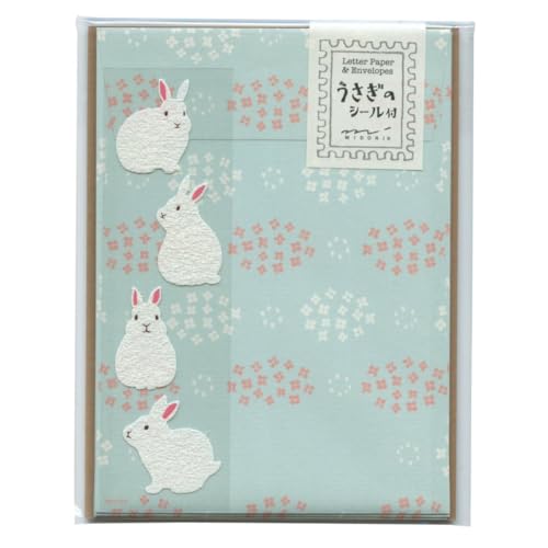 Midori 86638006 Briefset mit Aufklebern, 12 Briefpapiernotizen, 4 Umschläge, Hasenmuster B Midori 86638006 Briefset mit Aufklebern, 12 Briefpapiernotizen, 4 Umschläge, Hasenmuster B von Midori