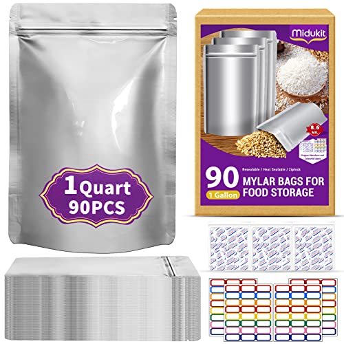90PCS Mylar Bags Mit Sauerstoff Absorber Für Die Lagerung Von Lebensmitteln 1 Quart 15 x 22 cm 8.6Mil, Mylar Beutel Klein Mit Sauerstoff Absorber 9000CC, Hitze Versiegelbar Wiederverschließbare von Midukit