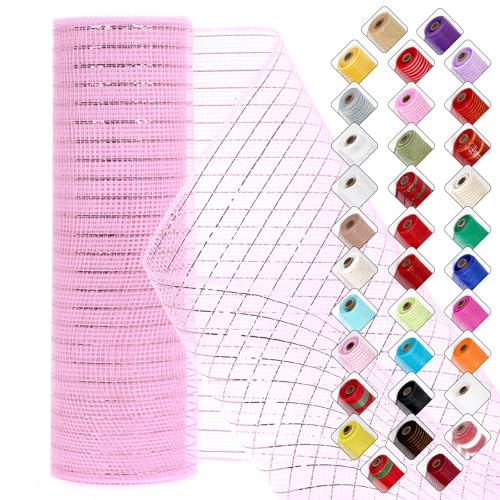 Miegecha Netzband für Kränze, 25,4 cm x 9,2 m, Oster-Netzband mit glänzender Metallic-Folie für Ostern, Weihnachten, Party, Hochzeit, Heimdekoration, Bastelprojekte und Geschenkverpackungen (Hellrosa) Miegecha Netzband für Kränze, 25,4 cm x 9,2 m, Oster-Netzband mit glänzender Metallic-Folie für Ostern, Weihnachten, Party, Hochzeit, Heimdekoration, Bastelprojekte und Geschenkverpackungen (Hellrosa) von Miegecha