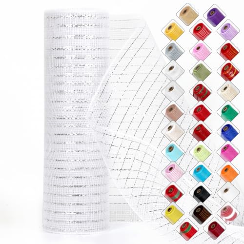 Miegecha Netzband für Kränze, 25,4 cm x 9,2 m, Oster-Netzband mit glänzender Metallic-Folie für Ostern, Weihnachten, Party, Hochzeit, Heimdekoration, Bastelprojekte und Geschenkverpackungen (weiß Miegecha Netzband für Kränze, 25,4 cm x 9,2 m, Oster-Netzband mit glänzender Metallic-Folie für Ostern, Weihnachten, Party, Hochzeit, Heimdekoration, Bastelprojekte und Geschenkverpackungen (weiß von Miegecha