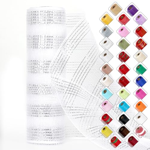 Miegecha Netzband für Kränze, 25,4 cm x 9,2 m, Oster-Netzband mit glänzender Metallic-Folie für Ostern, Weihnachten, Party, Hochzeit, Heimdekoration, Bastelprojekte und Geschenkverpackungen (weiß Miegecha Netzband für Kränze, 25,4 cm x 9,2 m, Oster-Netzband mit glänzender Metallic-Folie für Ostern, Weihnachten, Party, Hochzeit, Heimdekoration, Bastelprojekte und Geschenkverpackungen (weiß von Miegecha