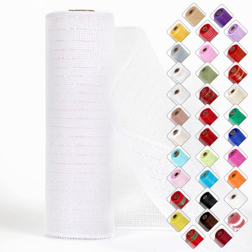 Miegecha Netzband für Kränze, 25,4 cm x 9,2 m, Osternetzband mit glänzender Metallic-Folie für Ostern, Weihnachten, Party, Hochzeit, Heimdekoration, Bastelprojekte und Geschenkverpackungen (weiß/bunte Miegecha Netzband für Kränze, 25,4 cm x 9,2 m, Osternetzband mit glänzender Metallic-Folie für Ostern, Weihnachten, Party, Hochzeit, Heimdekoration, Bastelprojekte und Geschenkverpackungen (weiß/bunte von Miegecha