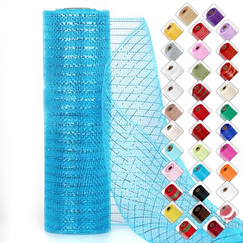 Miegecha Netzband für Kränze, 25,4 cm x 9,2 m, Osternetzband mit glänzender Metallic-Folie für Ostern, Weihnachten, Party, Hochzeit, Heimdekoration, Bastelprojekte und Geschenkverpackungen (Pfauenblau Miegecha Netzband für Kränze, 25,4 cm x 9,2 m, Osternetzband mit glänzender Metallic-Folie für Ostern, Weihnachten, Party, Hochzeit, Heimdekoration, Bastelprojekte und Geschenkverpackungen (Pfauenblau von Miegecha