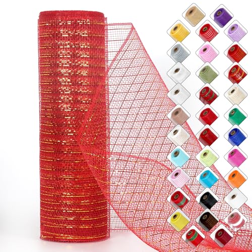 Miegecha Netzband für Kränze, 25,4 cm x 9,2 m, Osternetzband mit glänzender Metallic-Folie für Ostern, Weihnachten, Party, Hochzeit, Heimdekoration, DIY-Handwerksprojekte und Geschenkverpackungen (rot Miegecha Netzband für Kränze, 25,4 cm x 9,2 m, Osternetzband mit glänzender Metallic-Folie für Ostern, Weihnachten, Party, Hochzeit, Heimdekoration, DIY-Handwerksprojekte und Geschenkverpackungen (rot von Miegecha