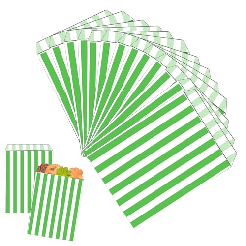 100 Grün Gestreifte Papiertüten, 12x18cm, SchenkePapiertüten, Schokolade, Bonbons und Plätzchen Für Kinder,Pommes und Dergleichen, Feten Für die Weihnachtsfeier und die Geburtstage. von Mienocol