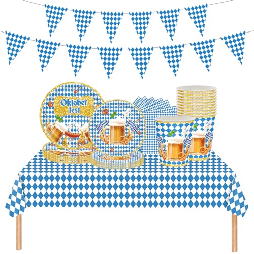 54 Stück Oktoberfest Partygeschirr Set,Blau und Weiß Karierte Bayrische Oktoberfest Party Deko Pappteller Becher Servietten Tischdecke Banner Einweggeschirr für Bierzelten Bier Festival München Bayern 54 Stück Oktoberfest Partygeschirr Set,Blau und Weiß Karierte Bayrische Oktoberfest Party Deko Pappteller Becher Servietten Tischdecke Banner Einweggeschirr für Bierzelten Bier Festival München Bayern von Mienocol