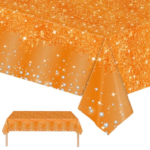 Mienocol 2 Stück Orange Diamant Tischdecke, 137 x 274 cm, Wasserdicht, Fleckschutz, Rechteckig, für Indoor und Outdoor Partys, Geburtstagsfeier, Halloween von Mienocol