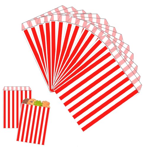 Papiertüten, gestreift, 12,7 x 17,8 cm, Rot, 100 Stück Papiertüten, gestreift, 12,7 x 17,8 cm, Rot, 100 Stück von Mienocol