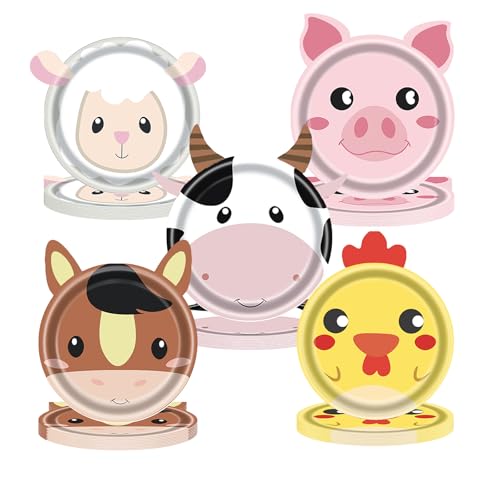 Party-Pappteller mit Bauernhoftieren, 17,8 cm, Safari-Zoo, Tier, Papiergeschirr, Kuh, Schaf, Schwein, Huhn und Esel, Tier-Partyteller für Babyparty, Kindergeburtstag, Dschungeltiere, Party-Pappteller mit Bauernhoftieren, 17,8 cm, Safari-Zoo, Tier, Papiergeschirr, Kuh, Schaf, Schwein, Huhn und Esel, Tier-Partyteller für Babyparty, Kindergeburtstag, Dschungeltiere, von Mienocol