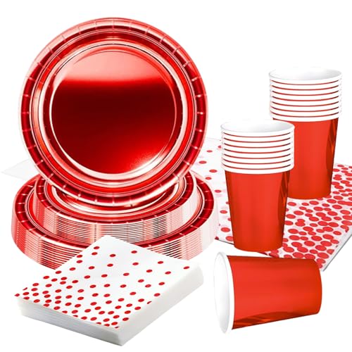 Partygeschirr Set,Pappteller Becher Servietten Tischdecke Kindergeburtstag Besteck… (Rot) von Mienocol