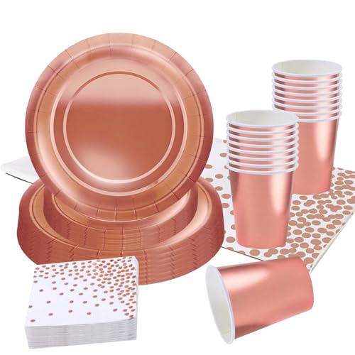 Roségold Partygeschirr,69 Stück Roségold Pappteller Set Pappteller, Pappbecher,Servietten und Tischdecke,Rose Gold Geburtstag Party Geschirr,Tischdekoration für Hochzeitsfeiern Roségold Partygeschirr,69 Stück Roségold Pappteller Set Pappteller, Pappbecher,Servietten und Tischdecke,Rose Gold Geburtstag Party Geschirr,Tischdekoration für Hochzeitsfeiern von Mienocol