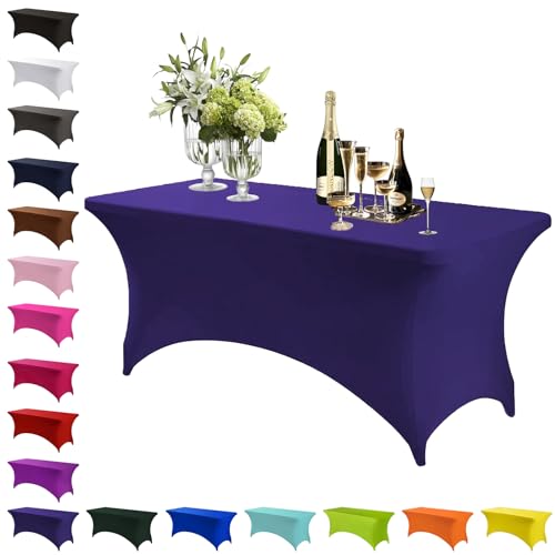 Spandex Stretch Tischdecke Tiefes Lila,4FT Hohem Elastik Waschbare und knitterfreie rechteckige Stretch Tischdecke,Elastische Tischdecken für Geburtstags,Hochzeit,Weihnachten,Bankett Tischdekoration von Mienocol