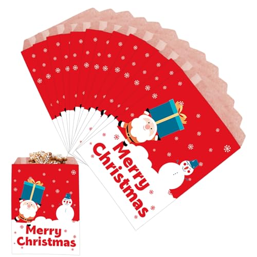 Xmax Papiertüten für Süßigkeiten 100 Weihnachten Papiertüten, 12x18cm, SchenkePapiertüten, Schokolade, Bonbons und Plätzchen Für Kinder,Pommes und Dergleichen, Feten Für die Weihnachtsfeier von Mienocol