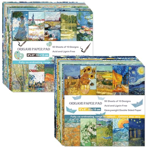 Origami-Papier-Set, doppelseitig, 100 Blatt, 20 Farben, 15,2 cm, japanisches Chiyo, quadratisch, leicht zu falten, Kunst, Handwerk, DIY, Handarbeit, Origami-Papier, Anfänger, Van, Gogh, Monet Origami-Papier-Set, doppelseitig, 100 Blatt, 20 Farben, 15,2 cm, japanisches Chiyo, quadratisch, leicht zu falten, Kunst, Handwerk, DIY, Handarbeit, Origami-Papier, Anfänger, Van, Gogh, Monet von Mifuner