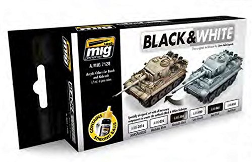 Ammo 17ml Black & White Technique Acrylic Water Based Paint Set x 6 # 7128 by Ammo of Mig Jimenez von Ammo of Mig Jimenez