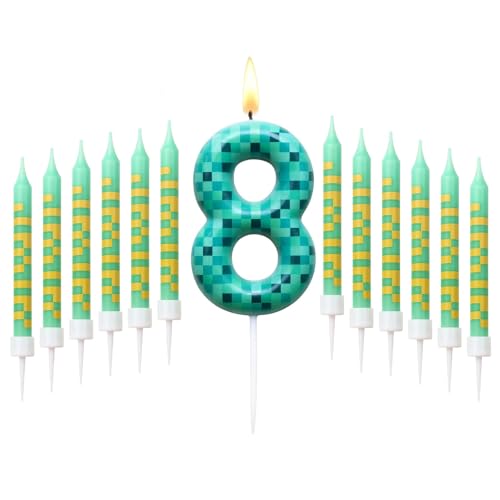 13 Stück Kerze 8 Geburtstag Junge Mädchen - Grüne Pixel Geburtstagskerzen, Gaming & Cartoon Themen Tortendeko für Kuchen, Geburtstagsdeko 8 Jahre Jung Party Dekoration 13 Stück Kerze 8 Geburtstag Junge Mädchen - Grüne Pixel Geburtstagskerzen, Gaming & Cartoon Themen Tortendeko für Kuchen, Geburtstagsdeko 8 Jahre Jung Party Dekoration von MigWoo