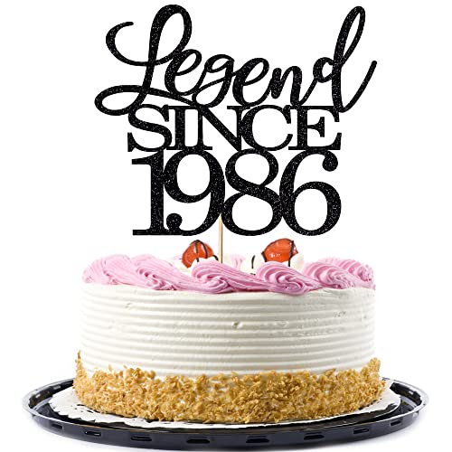 Migeaks Legend Since 1986 Cake Topper 39th Birthday Happy Birthday Cake Topper Men and Women Cheer 39 Years Old Handmade Black Glitter Cake Decoration (1986) von Migeaks