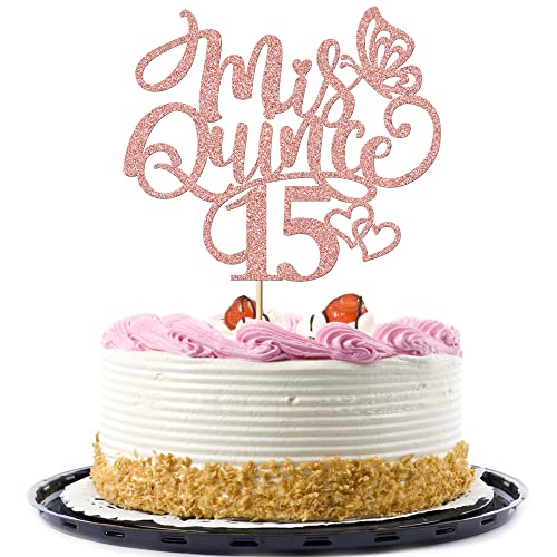 Mis Quince 15 Kuchendekoration, Mis Quince Años Dekoration, 15. Geburtstag/Jahrestag, Party-Dekoration (Roségold) von Migeaks
