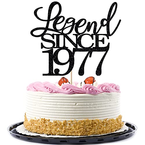 Migeaks Legend Since 1977 Cake Topper 48th Birthday Happy Birthday Cake Topper Men and Women Cheer 48 Years Old Handmade Black Glitter Cake Decoration (1977) von Migeaks