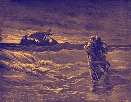 Poster Wandkunst Wandkunst Bilder Ölgemälde Jesus geht auf dem Meer von Gustave Dore für Wanddekoration 60x90cm von MiguOo