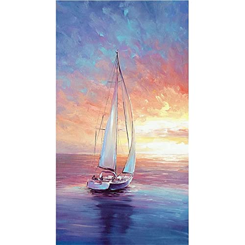 5D Diamant Painting Bilder Groß,DIY Diamond Painting Segelboot-Landschaft,Diamond Painting Set Full für Kinder und Erwachsene, Diamant Malerei für Home Wanddekoration Kunsthandwerk 30x90cm von Mihaoe