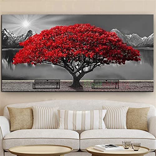 Diamond Painting, 5D Diamond Painting Roter großer Baum Set, Diamant Painting Bilder für Erwachsene & Kinder , Diamant malerei Kits Malen nach Zahlen Wohnzimmer Deko für Home Wall 50x150cm von Mihaoe